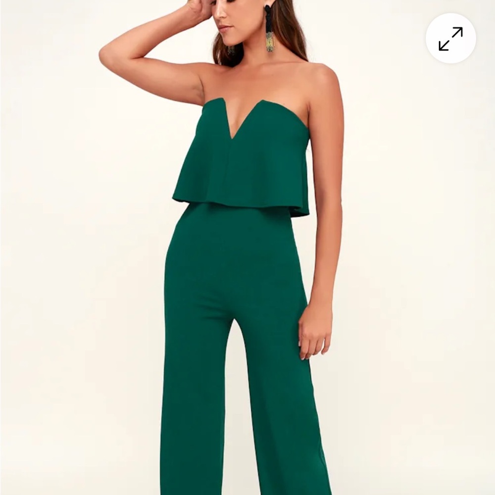 Lulu's Teal Strapless Jumpsuit